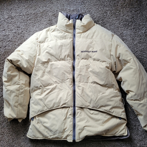 MOUNTAIN HORSE EQUESTRIAN Puffer Reversible Tan Gray Jacket Coat Woman's Large - Picture 2 of 13